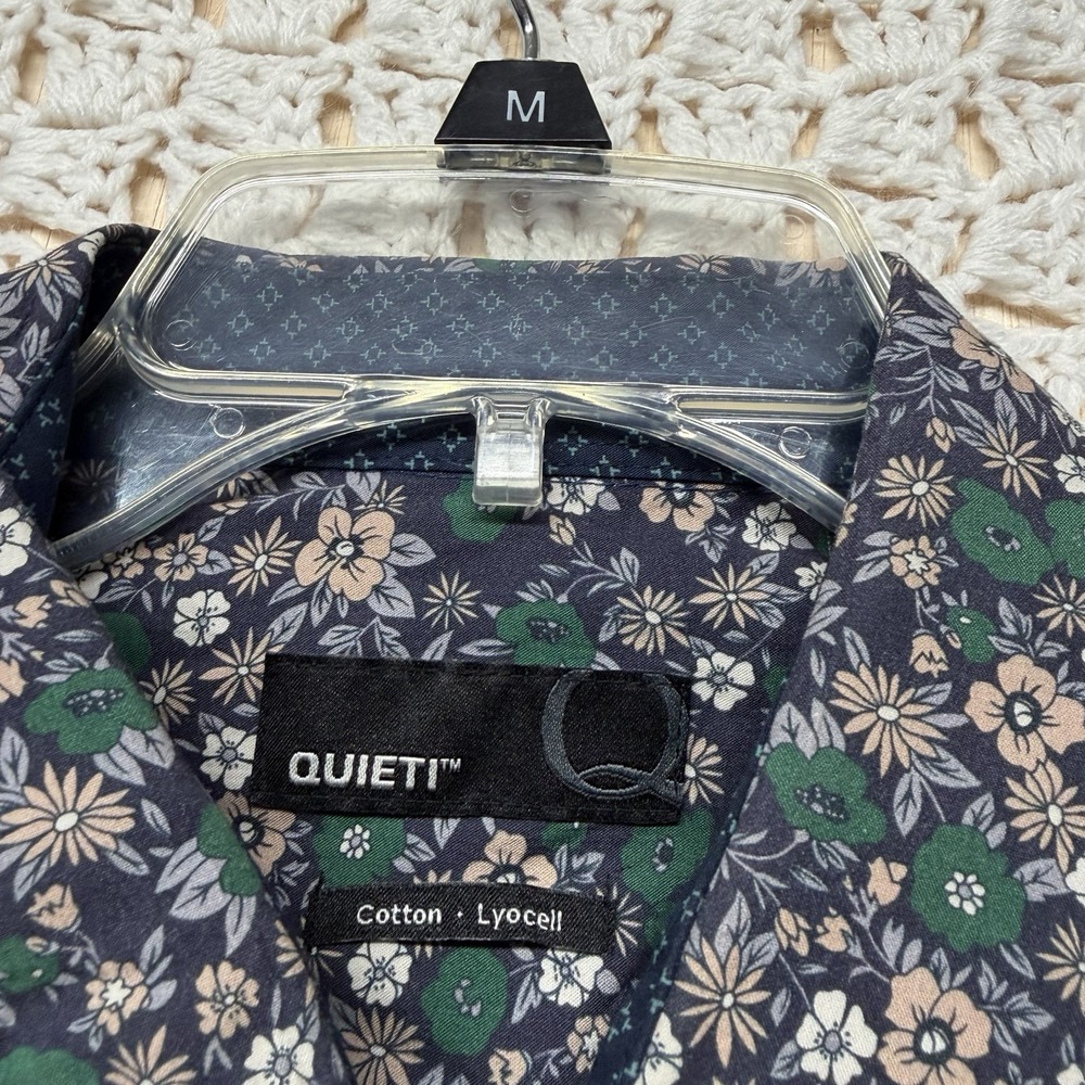 Quieti Mens Shirt L Green Black Floral Long-Sleeve Button Up Cotton Lyocell - Picture 3 of 10